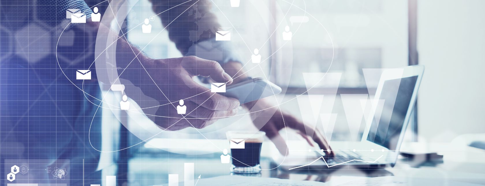 Businessman working generic design laptop and smartphone